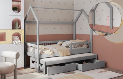 Lova su stalčiais namelis ASHER  2 asmenims 90×200 cm