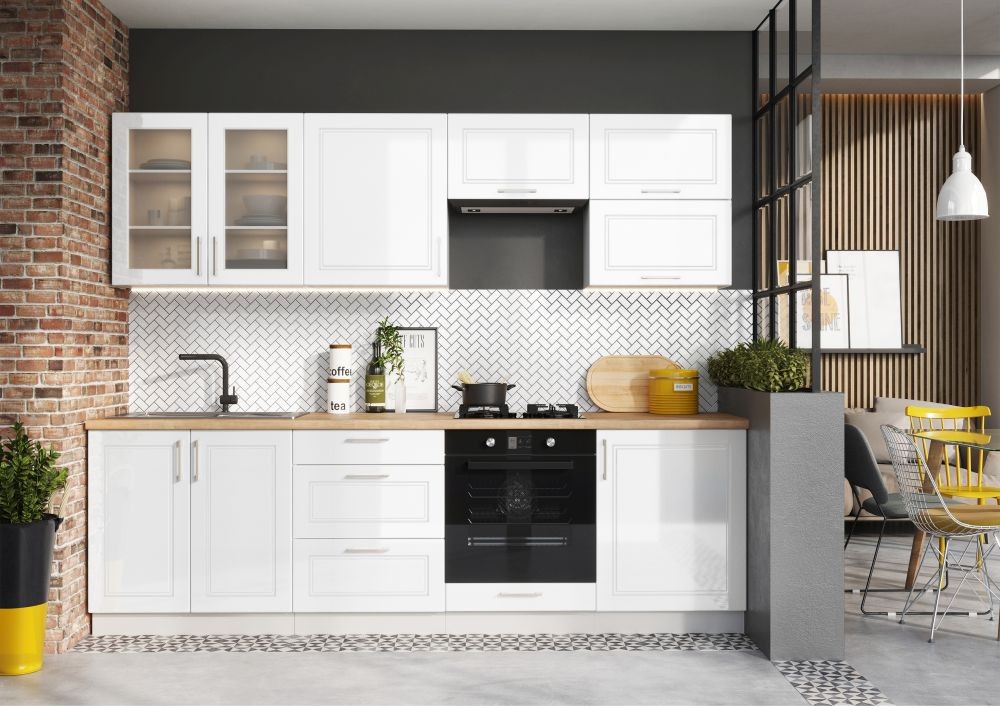 Natalia virtuvė 260 cm su W60OKGR balta blizgia spintele - SPECIALUS PASIŪLYMAS