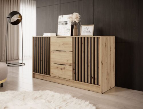 Nelly komoda su 3D lentjuostėmis, ąžuolo imitacija