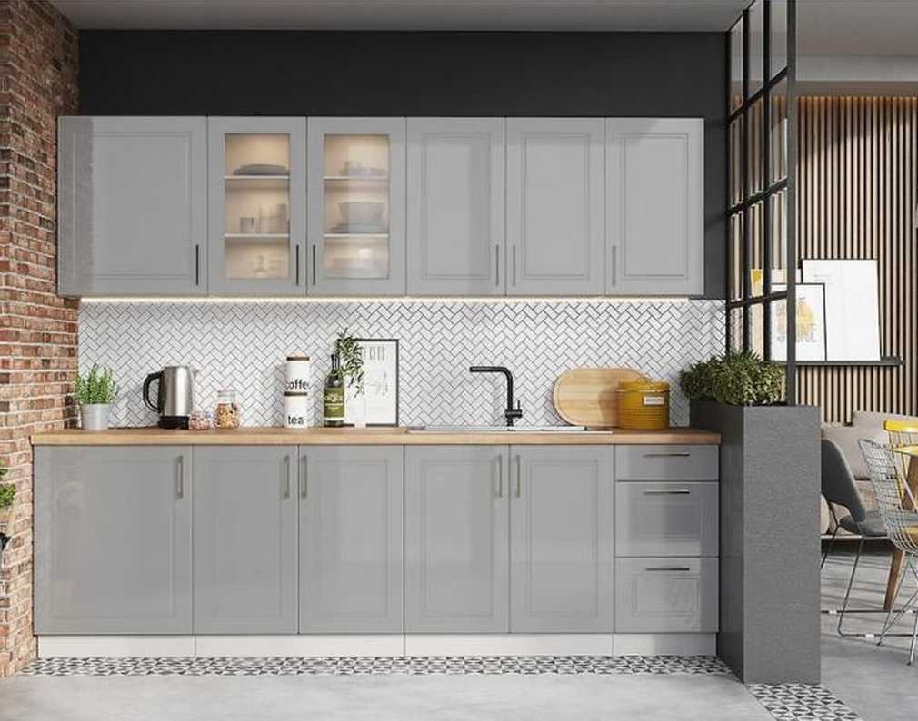 Natalia virtuvė 260 cm su džiovykle, matinė pilka - SPECIALUS PASIŪLYMAS