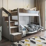Dviaukštė lova su laiptais ir daiktadėžėmis PARYS 3 asmenims 90x200 cm