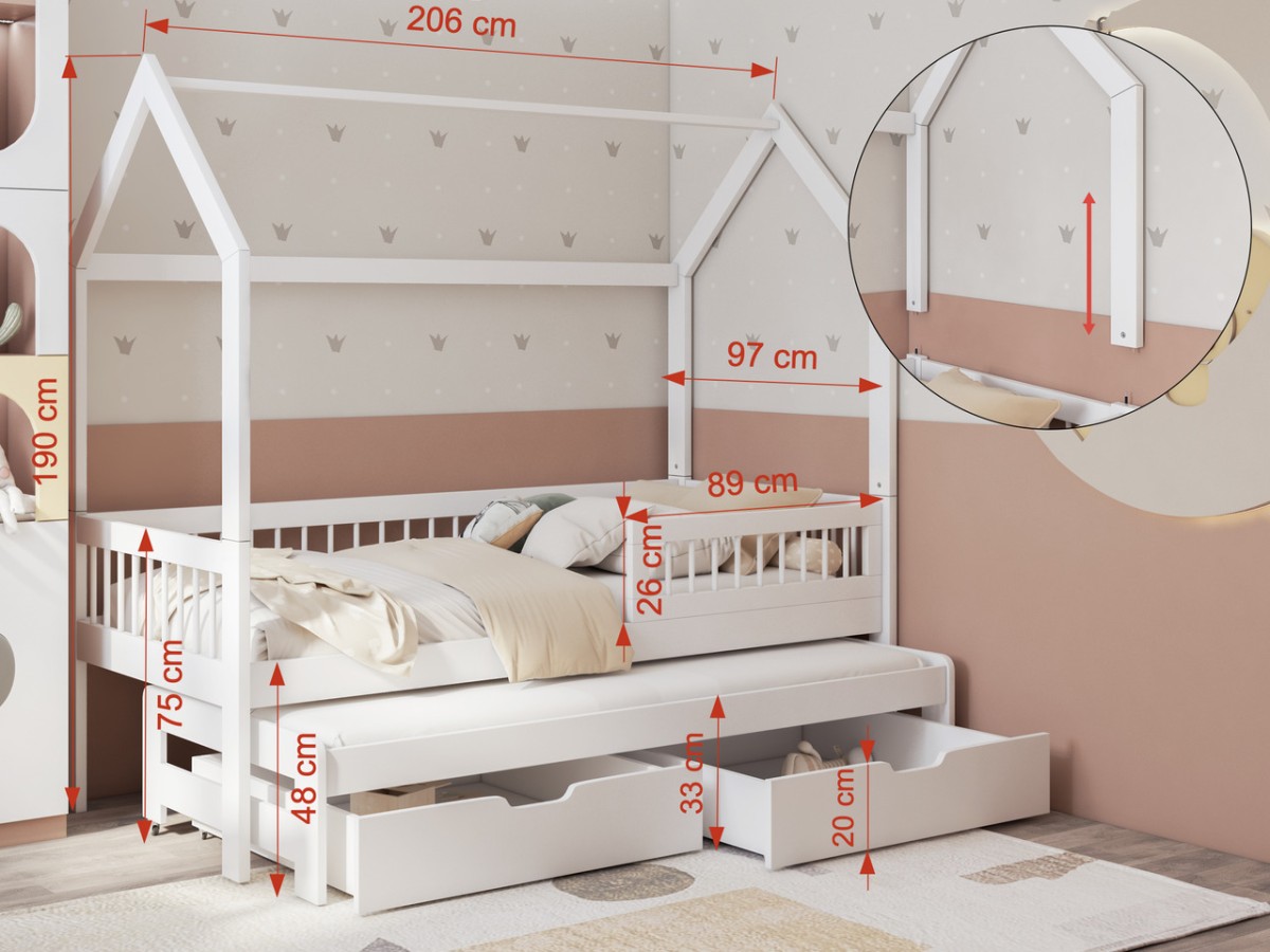 ASHER II dvivietė lova su stalčiais 90x200 cm - Paveikslėlis 4