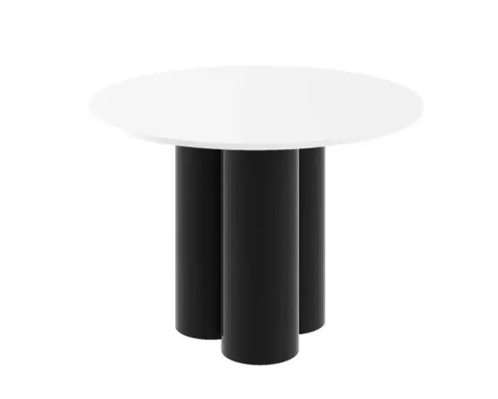 RAVEO apvalus stalas 100x100 baltas matinis/juodas blizgus