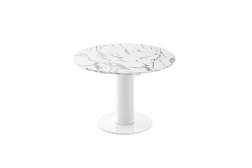 SOLO LUX išskleidžiamas stalas 100(144)x100 baltas marmuras blizgus/baltas blizgus