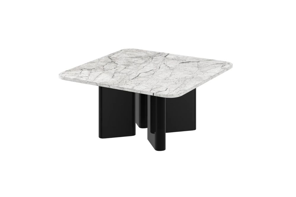 DIVERSO kavos staliukas 80x80 šviesaus marmuro blizgus/juodo blizgumo