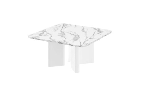 DIVERSO kavos staliukas 80×80 baltas blizgus marmuras/baltas blizgus