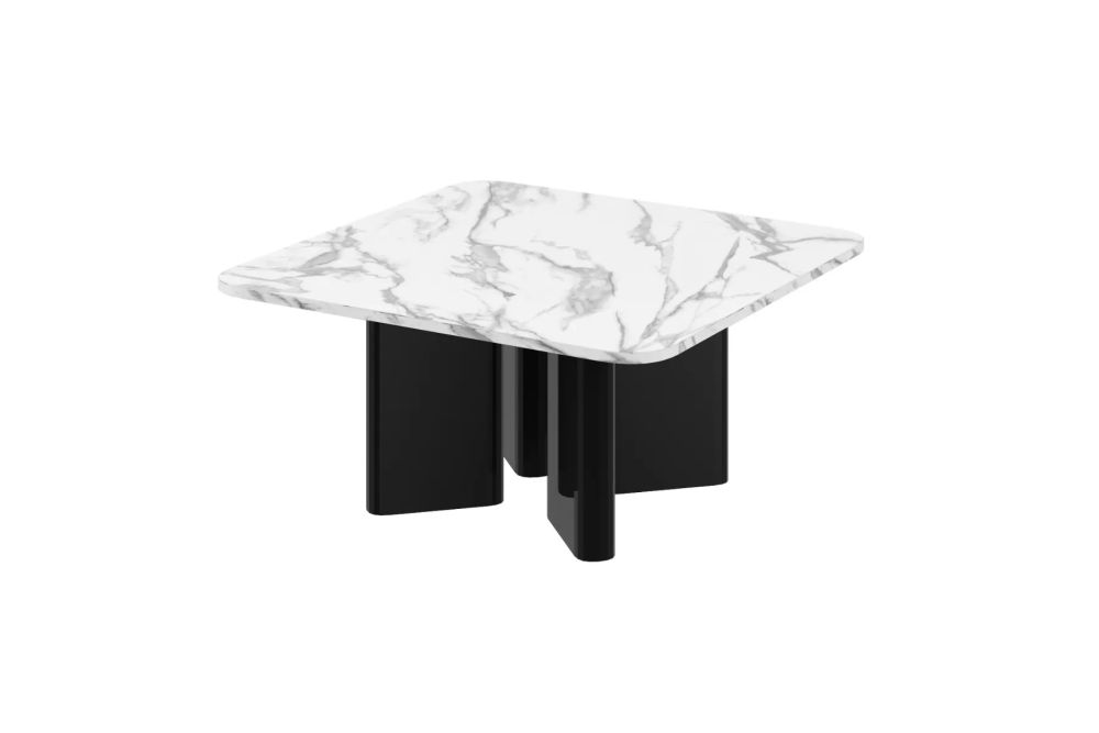 DIVERSO kavos staliukas 80x80 baltas marmuras blizgus/juoda blizgi