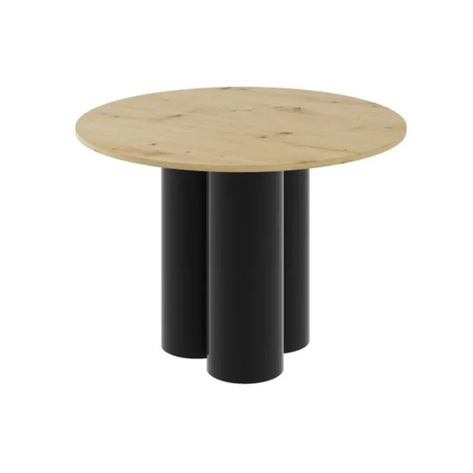 RAVEO apvalus stalas 100x100 ąžuolas/blizgi juoda spalva