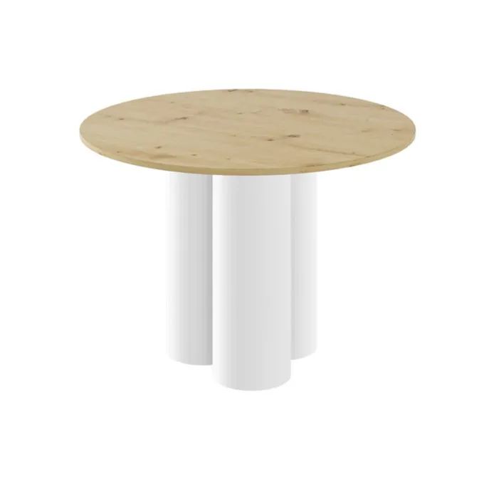 RAVEO apvalus stalas 100x100 ąžuolas/balta blizgi spalva