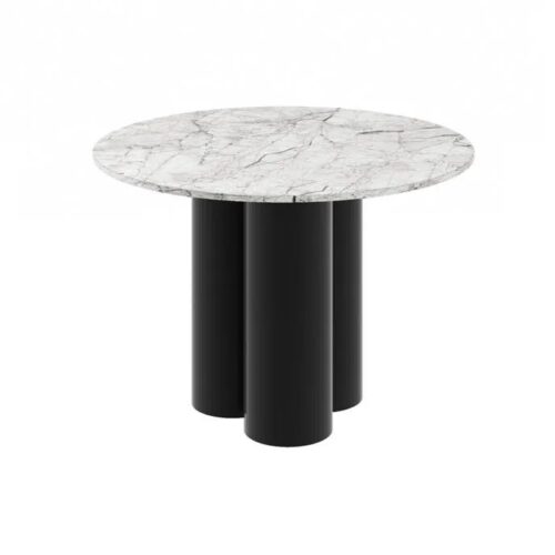 RAVEO apvalus stalas 100×100 baltas venatino marmuras/blizgi juoda