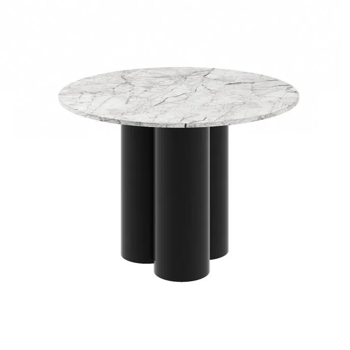 RAVEO apvalus stalas 100x100 baltas venatino marmuras/blizgi juoda