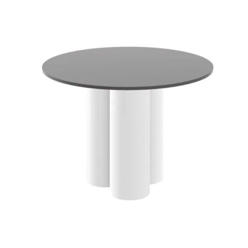 RAVEO apvalus stalas 100×100 blizgi pilka/blizgi balta