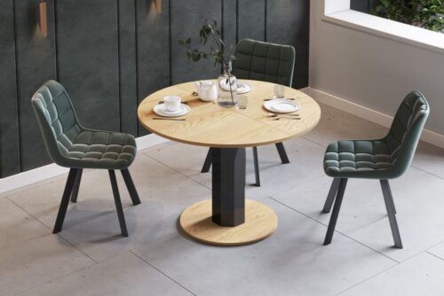 Ištraukiamas stalas SOLO LUX 100(144)x100 ąžuolo/juodos spalvos