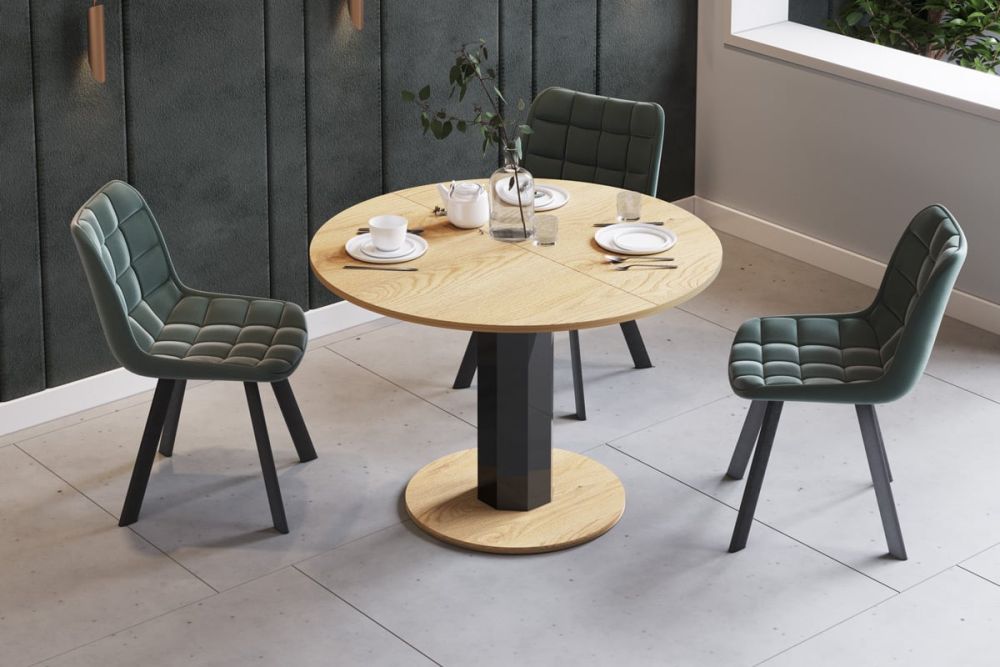 Ištraukiamas stalas SOLO LUX 100(144)x100 ąžuolo/juodos spalvos