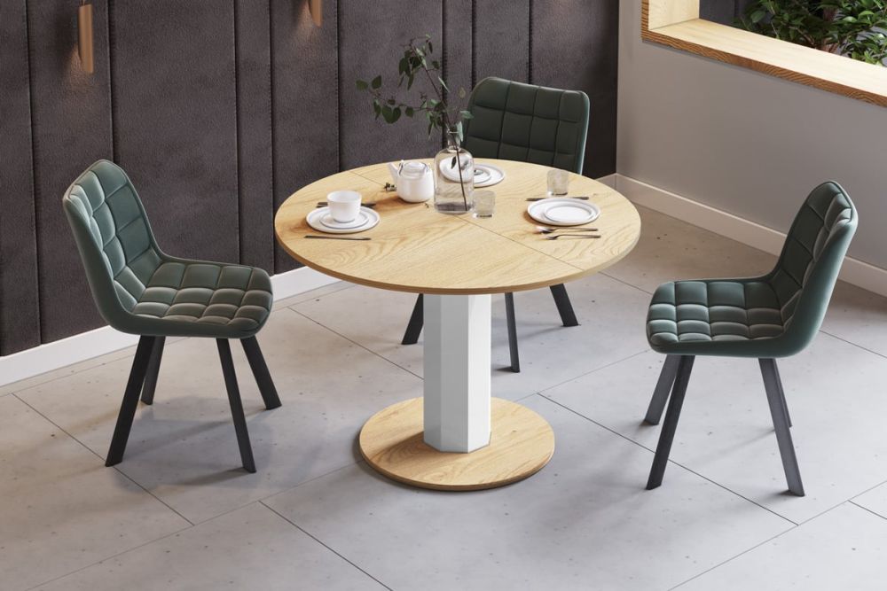 Ištraukiamas stalas SOLO LUX 100(144)x100 ąžuolo/baltos spalvos