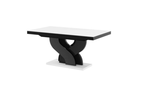 BELLA išskleidžiamas stalas 160(256)x89 blizgi balta/blizgi juoda