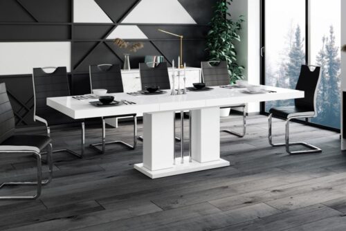 LORENA išskleidžiamas stalas 160(260)x89 baltas blizgus