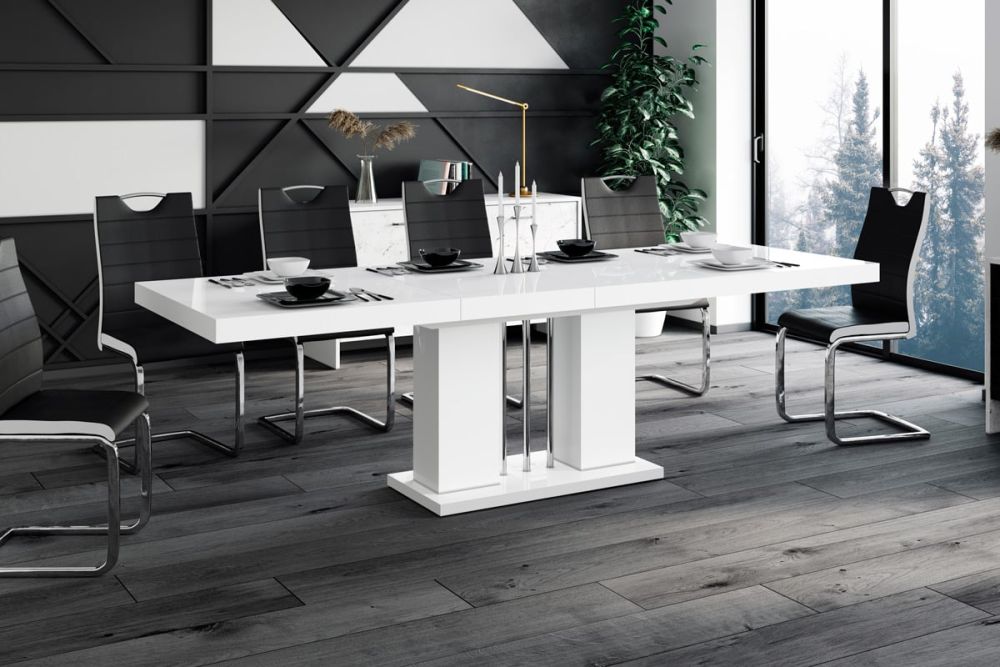 LORENA išskleidžiamas stalas 160(260)x89 baltas blizgus