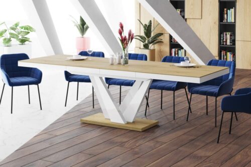 VEGAS išskleidžiamas stalas 160(256)x89 ąžuolo/baltos spalvos