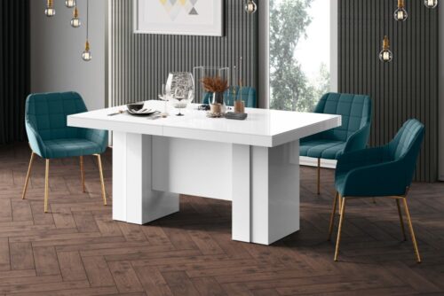 LARGO išskleidžiamas stalas 160(400)x89 baltas blizgus
