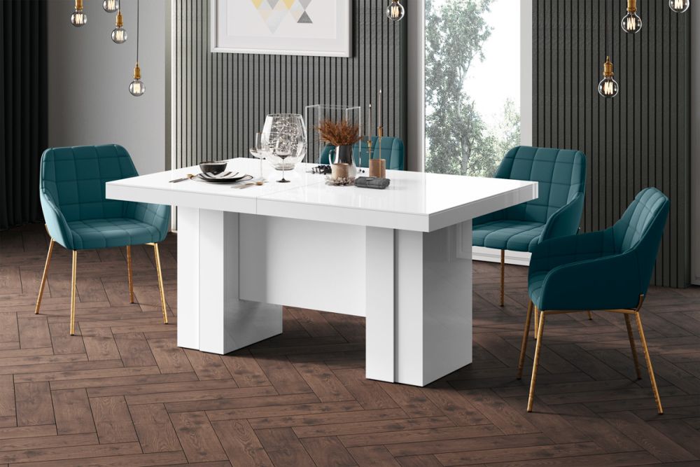 LARGO išskleidžiamas stalas 160(400)x89 baltas blizgus