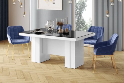 LARGO išskleidžiamas stalas 160(400)x89 blizgi juoda/blizgi balta