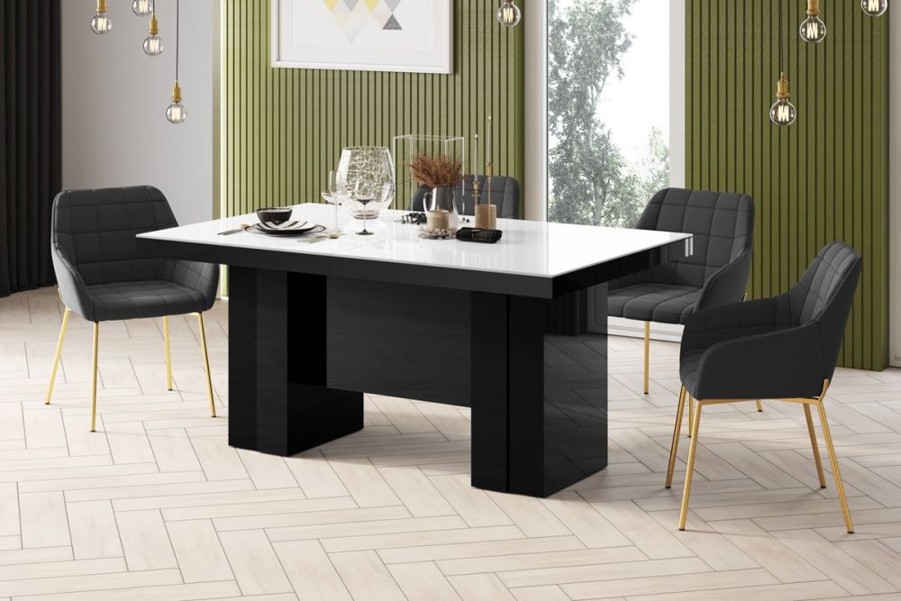LARGO išskleidžiamas stalas 160(400)x89 blizgi balta/blizgi juoda