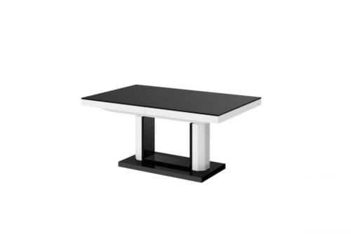 QUADRO LUX kavos staliukas 120(170)x75 blizgi juoda/blizgi balta, ištraukiamas