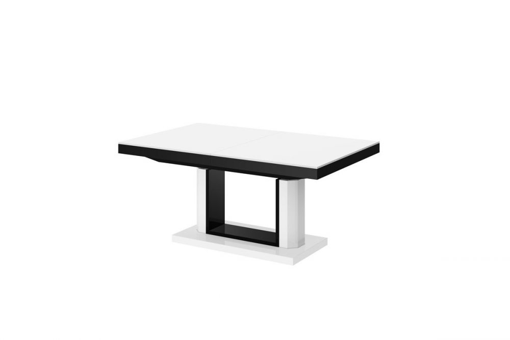 QUADRO LUX kavos staliukas 120(170)x75 blizgiai baltas/blizgiai juodas, ištraukiamas