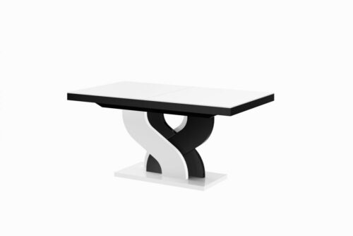 BELLA stalas 160(256)x89 blizgi balta/blizgi juoda, ištraukiamas