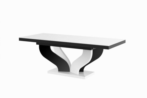 VIVA stalas 160(256)x89 blizgiai baltas/blizgiai juodas, ištraukiamas