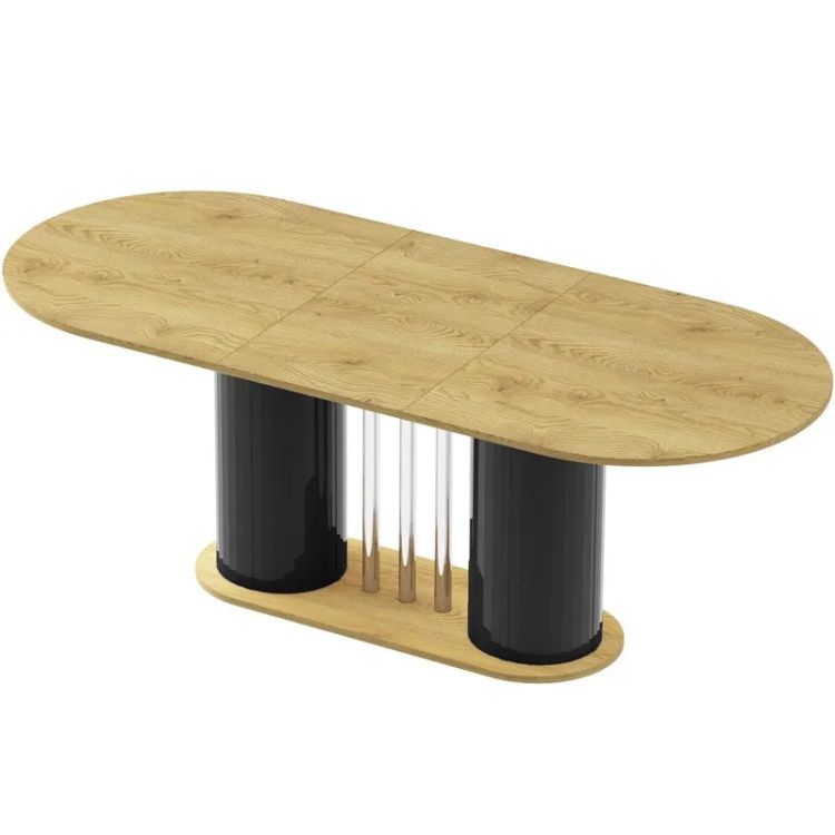 CESARO išskleidžiamas stalas 160(208)x89 ąžuolas/juodas blizgus