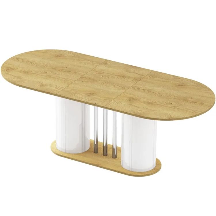 CESARO išskleidžiamas stalas 160(208)x89 ąžuolas/balta blizgi spalva