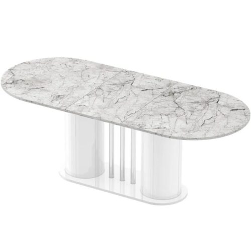 CESARO išskleidžiamas stalas 160(208)x89 baltas venatino marmuras/balta blizgi spalva