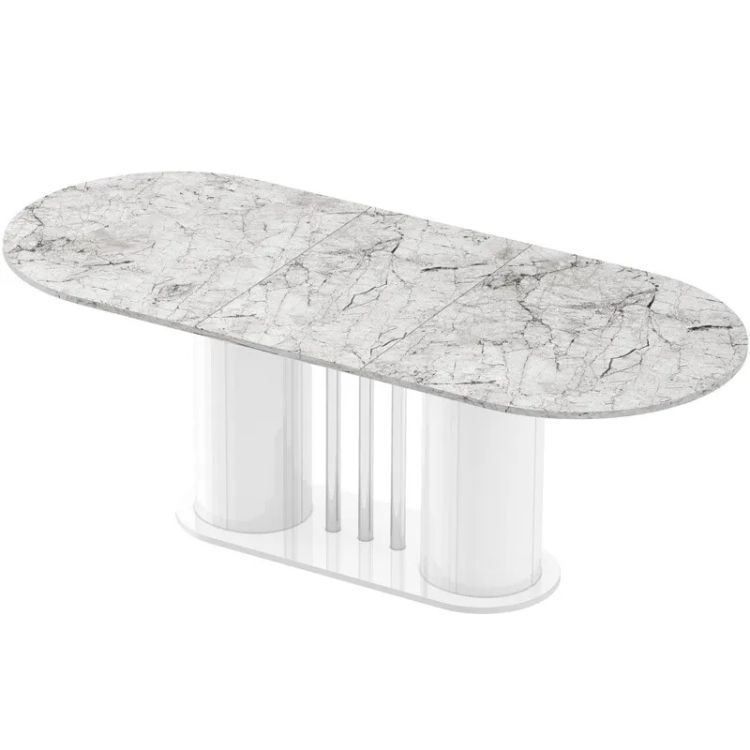 CESARO išskleidžiamas stalas 160(208)x89 baltas venatino marmuras/balta blizgi spalva