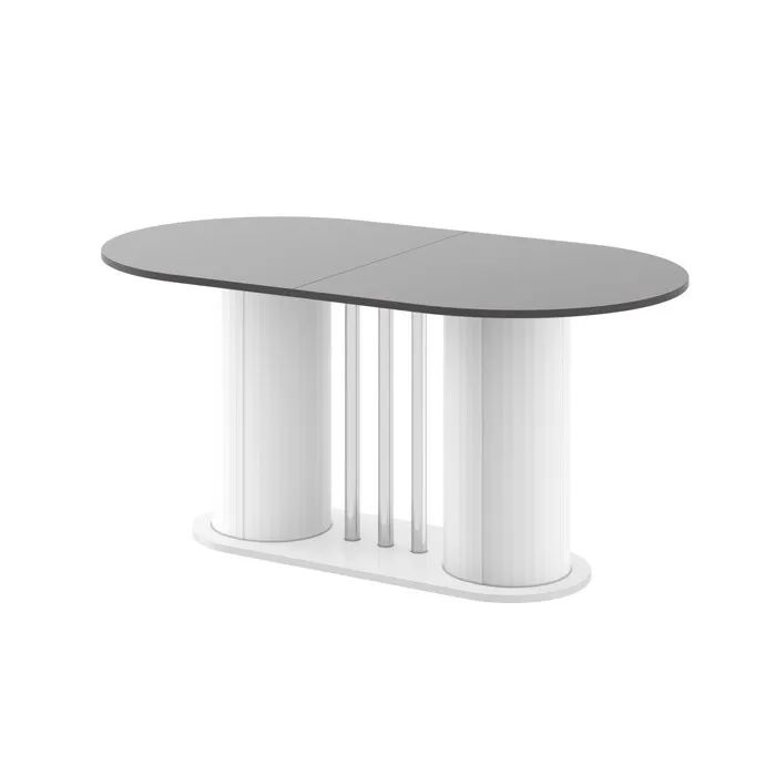 CESARO išskleidžiamas stalas 160(208)x89 blizgi pilka/blizgi balta