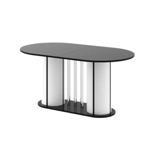 CESARO išskleidžiamas stalas 160(208)x89 blizgi juoda/blizgi balta