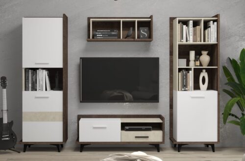 BOX baldai #2 kambarių sieninė spintelė knygų lentyna TV spintelė lentyna Grange ąžuolas balta