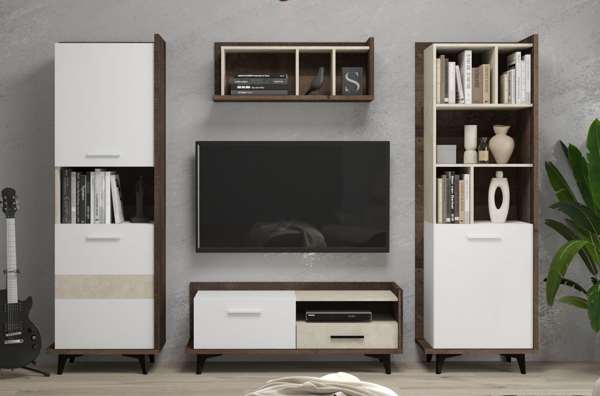 DOX baldai #2 kambarių sieninė spintelė knygų lentyna TV spintelė lentyna Grange ąžuolas balta