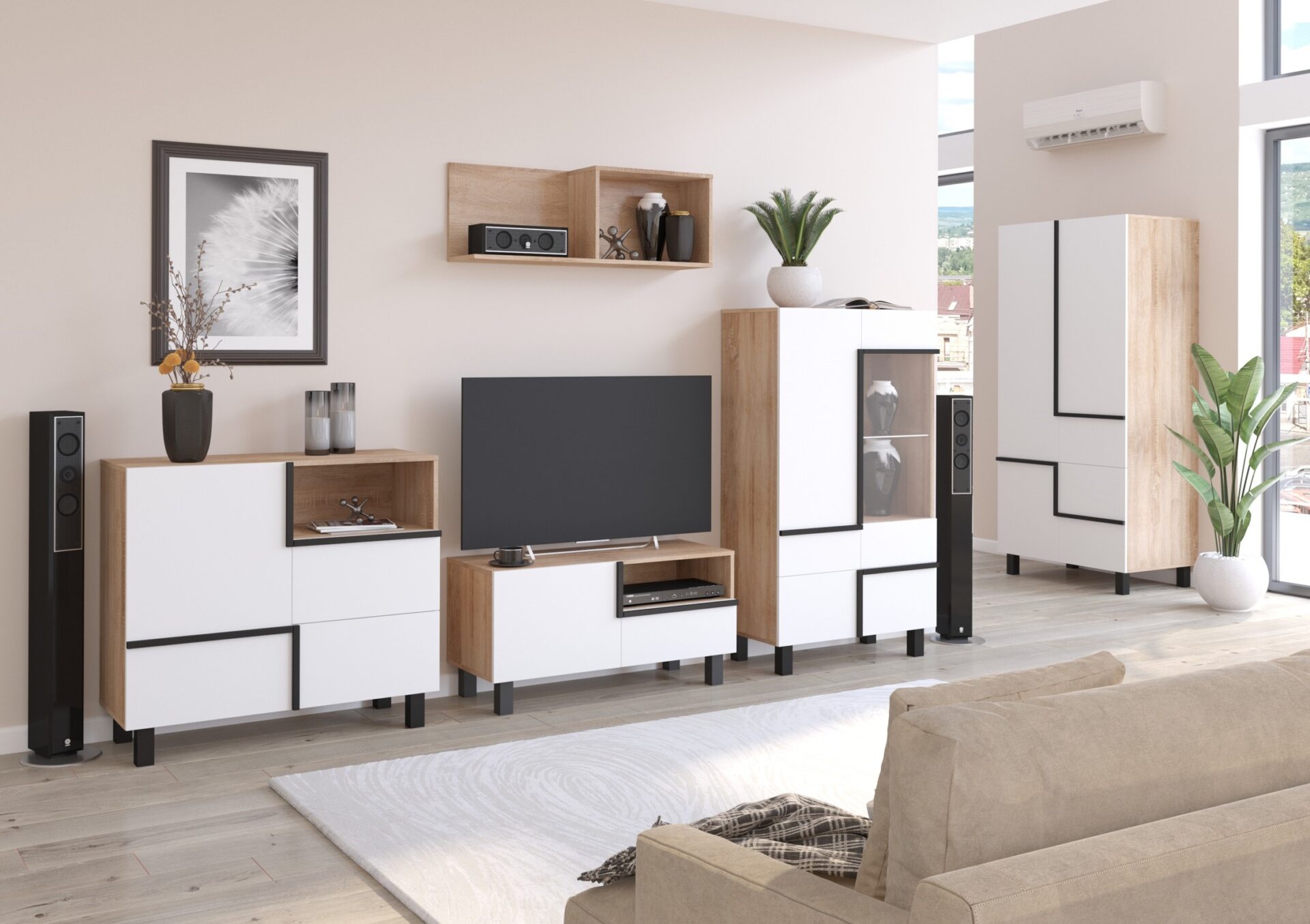 LARS baldai #3 svetainės komplektas su sienine spintele