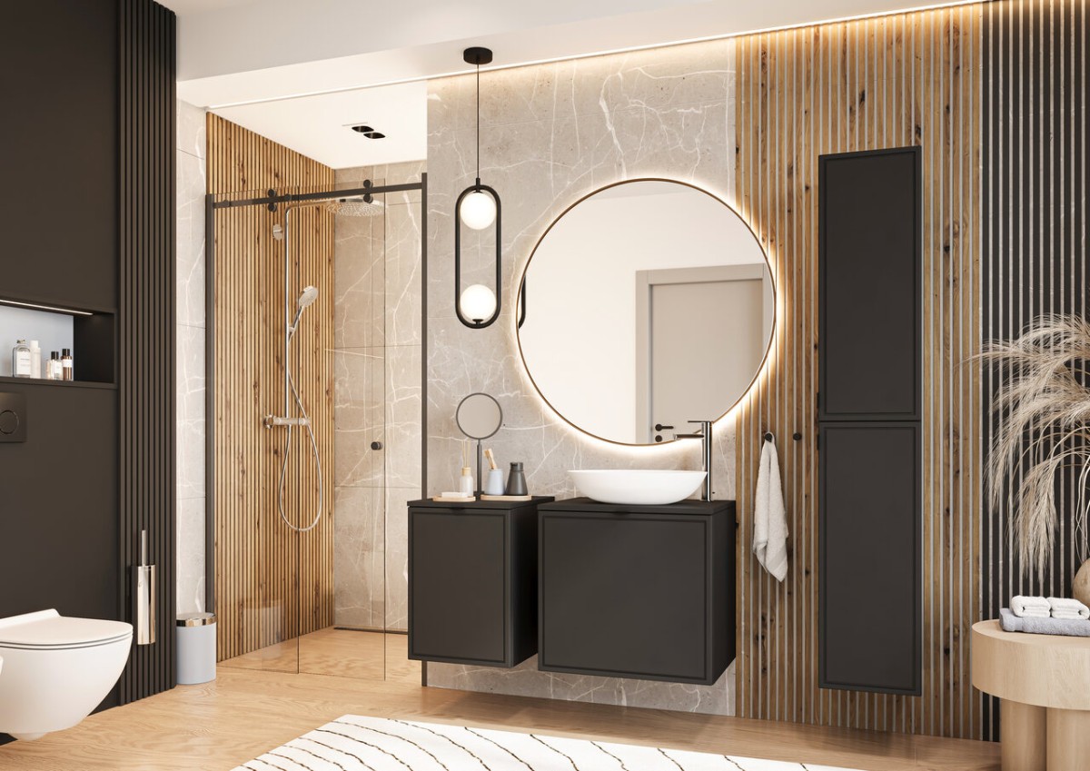 Elodie vonios kambario komplektas, matinės juodos spalvos