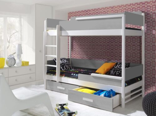 Dviaukštė lova TRES su stalčiais dviem asmenims 90×200 cm