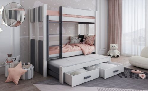 ARTEN III trivietė dviaukštė lova su stalčiais 80×181 cm