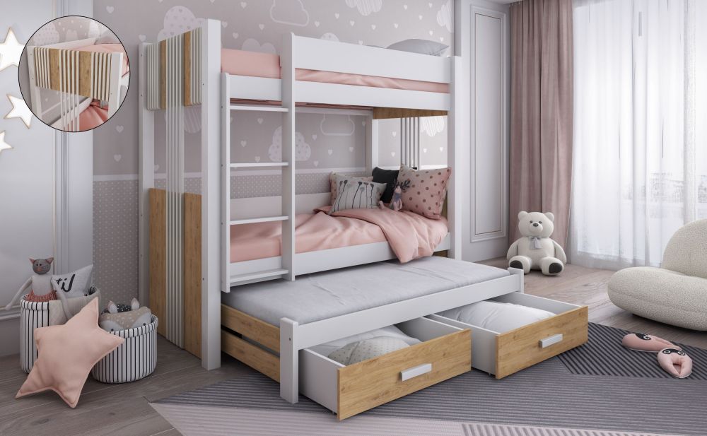 ARTEN III trivietė dviaukštė lova su stalčiais 90x200 cm - Paveikslėlis 3