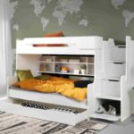 HARRY dviaukštė lova su lentynomis, 2 asmenims, balta 90x200 cm