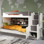 HARRY dviaukštė lova su lentynomis, 2 asmenims, balta-grafito spalvos 90x200 cm