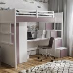 TRISTAN antresolė su dviaukšte lova ir spinta bei rašomuoju stalu 90x200 cm