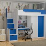 Dviaukštė lova DORIAN I antresolėje su spinta, stalu ir lentynomis 90x200 cm