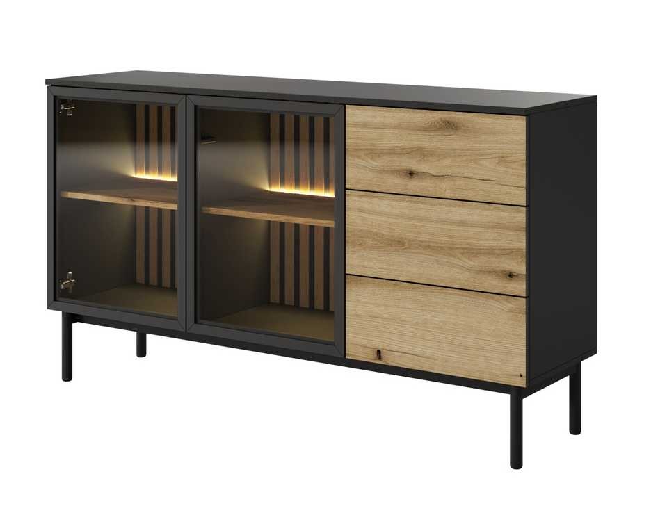 Lofto stiliaus stiklinė komoda su stalčiais ir apšvietimu Lang 150