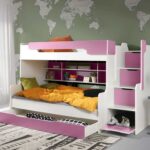 HARRY dviaukštė lova su lentynomis, 2 asmenims, balta ir rožinė 90x200 cm